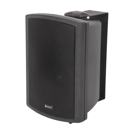 Adastra FSV-B foreground speaker in matt black, two-way design with mesh grille and mounting bracket, shown on a white background.