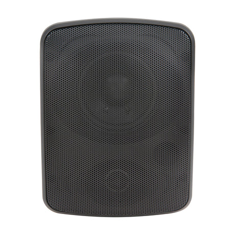 Adastra FC4V-B compact 100V background speaker in black with perforated aluminium grille and rounded rectangular cabinet, shown on a plain white background.