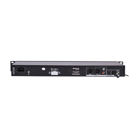 Rear panel of the Adastra AS-6 mkII audio source player showing IEC power inlet, balanced XLR and RCA outputs, IR control in, and antenna socket.