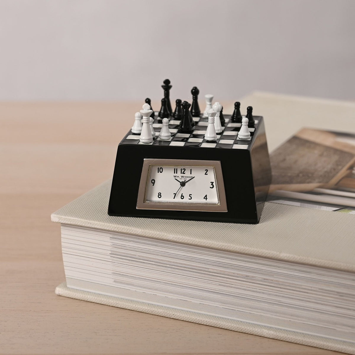 Miniature Chess Board Quartz Mantel Clock - Black & White