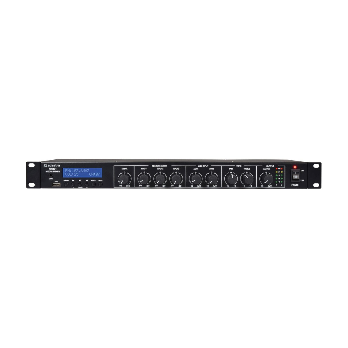 Adastra MM321 1U Rack Mixer with Bluetooth & USB/FM Player