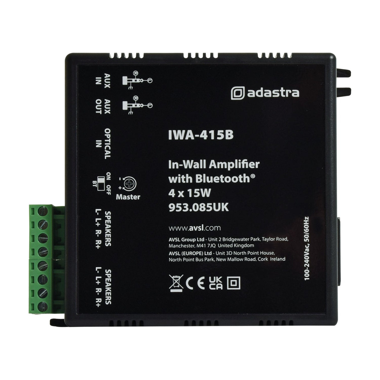 Adastra IWA415B In-Wall Bluetooth Amplifier 4 x 15W