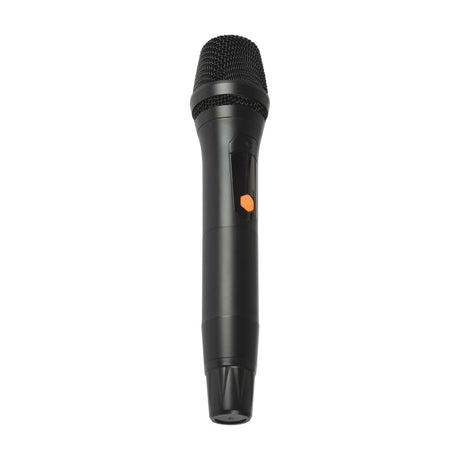 Adastra HTX-SA UHF handheld wireless microphone with matte black body, mesh head, orange indicator light, and control button, shown on a plain white background.