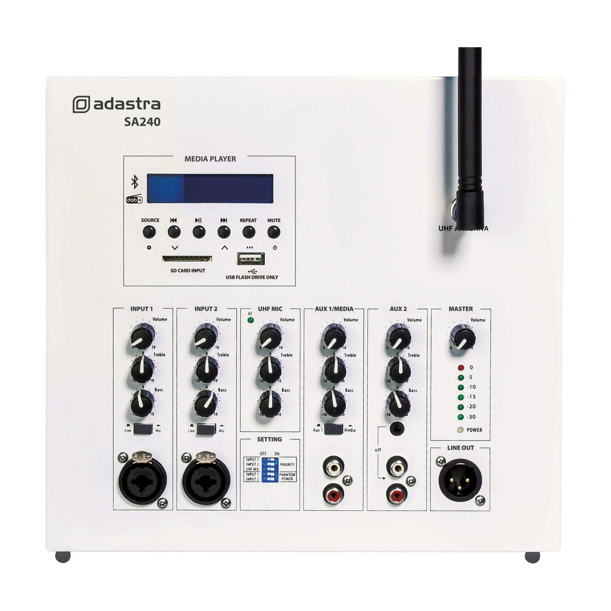 Adastra SA240 100V Secure Wall PA Amplifier with UHF Mic