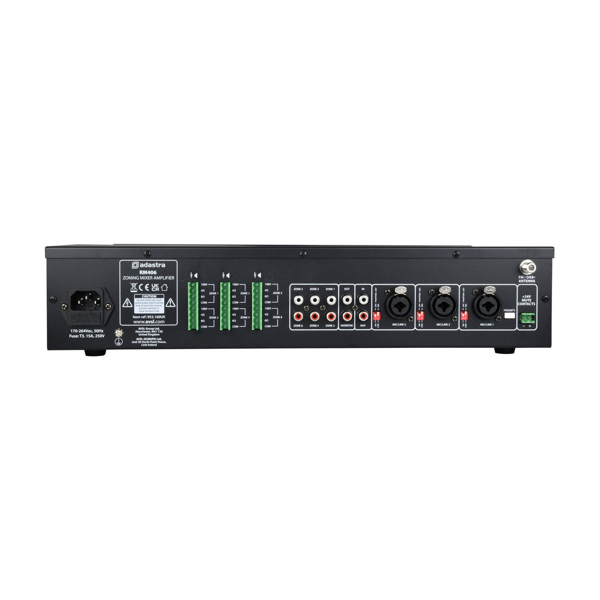 Adastra RM406 100V 6-Zone Mixer Amplifier with USB/SD/FM/BT