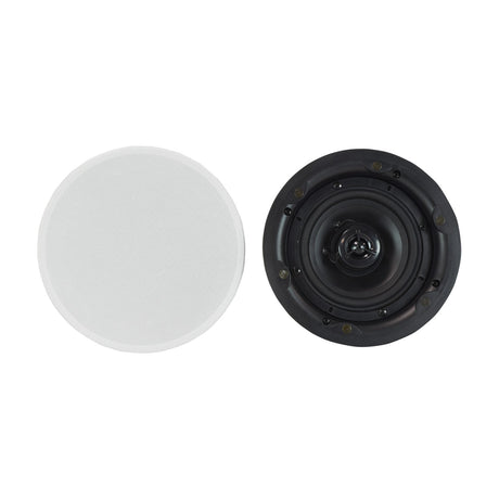 Adastra BCS52S Bluetooth 5.25in ceiling speakers set by AVSL, showing the white magnetic grille and the black driver unit side by side on a plain background.