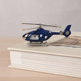 Miniature Helicopter Metal Mantel Clock - Navy & Silver