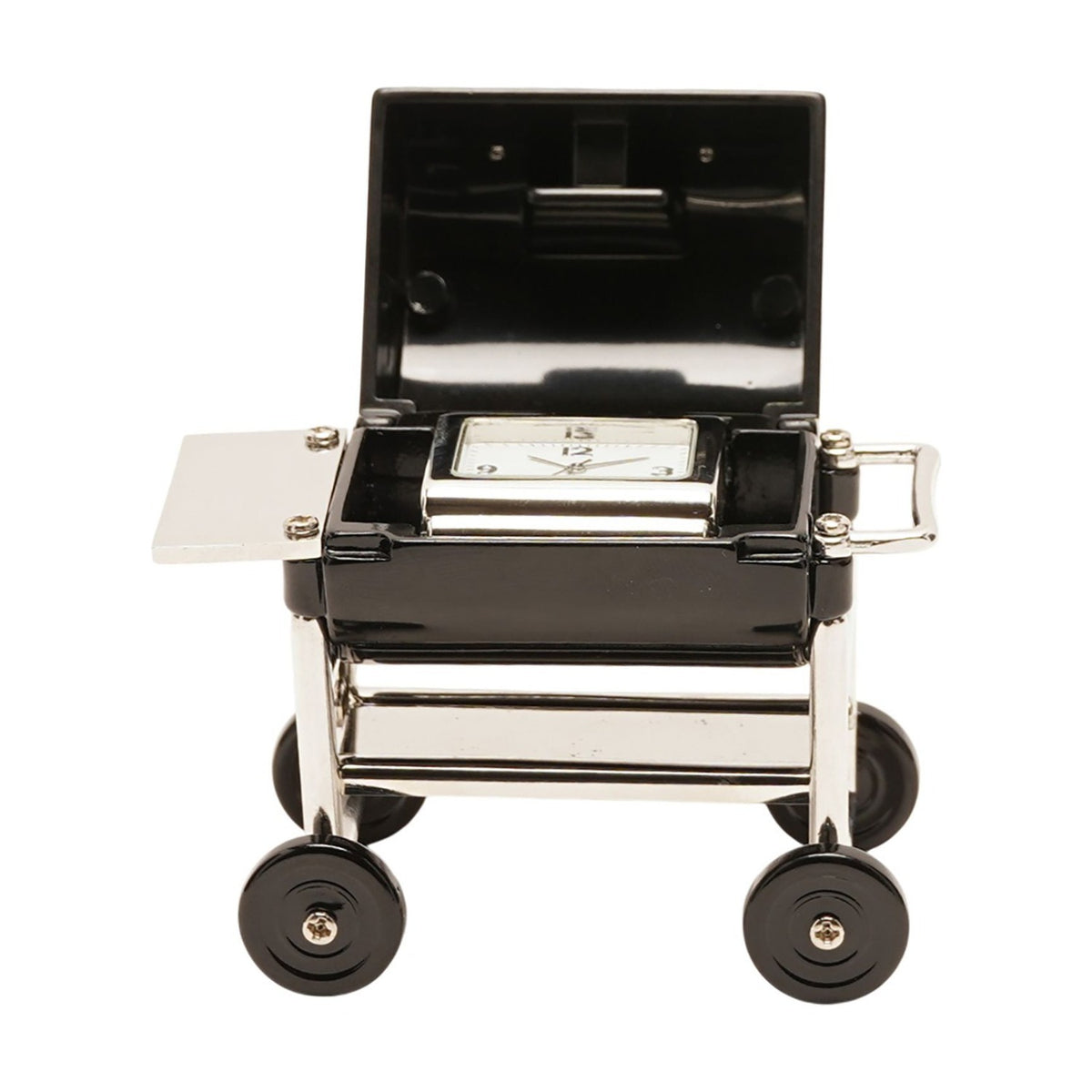 Barbecue Miniature Mantel Clock with Wheels - Black & Silver