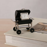 Barbecue Miniature Mantel Clock with Wheels - Black & Silver