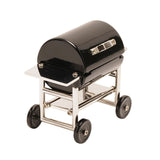Barbecue Miniature Mantel Clock with Wheels - Black & Silver