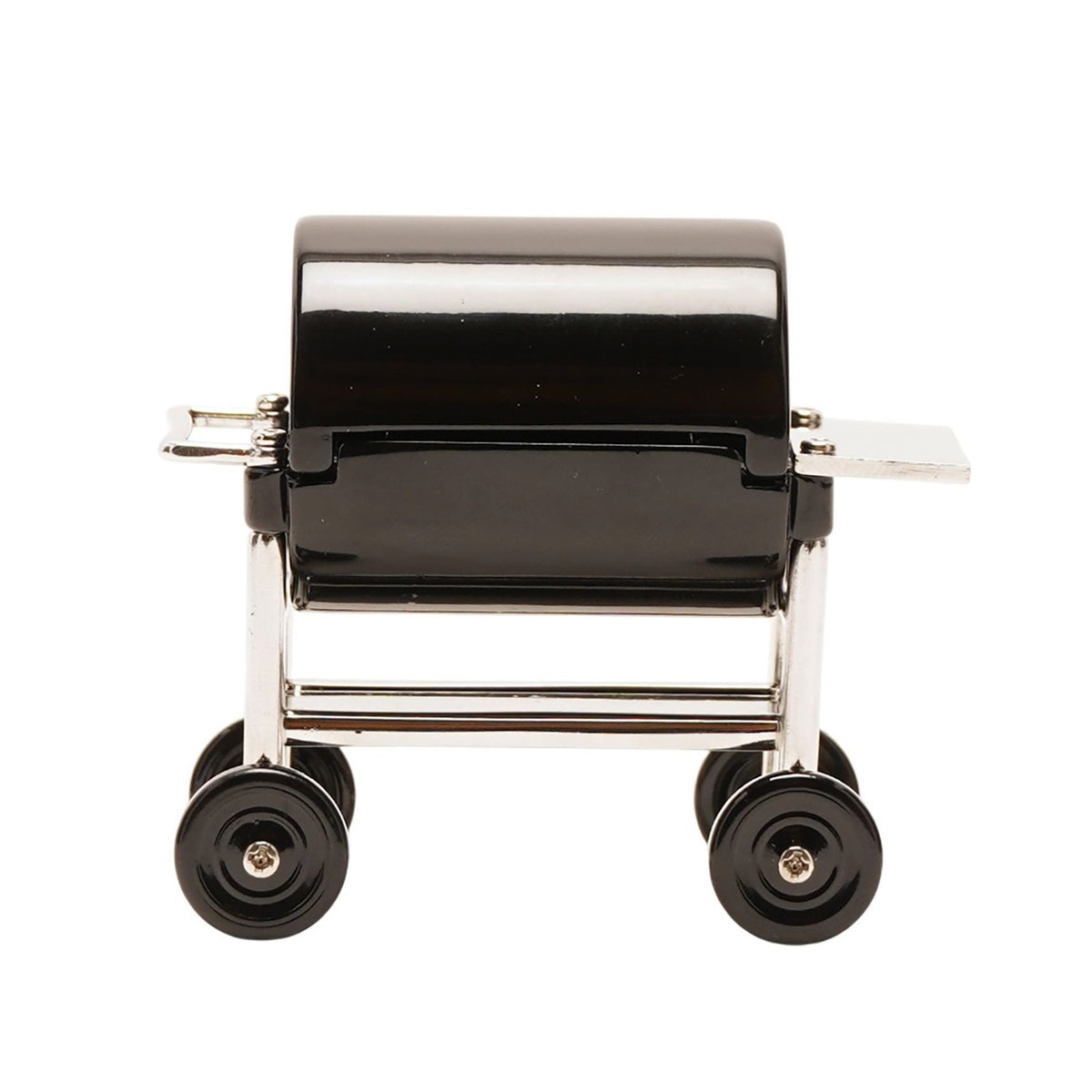 Barbecue Miniature Mantel Clock with Wheels - Black & Silver