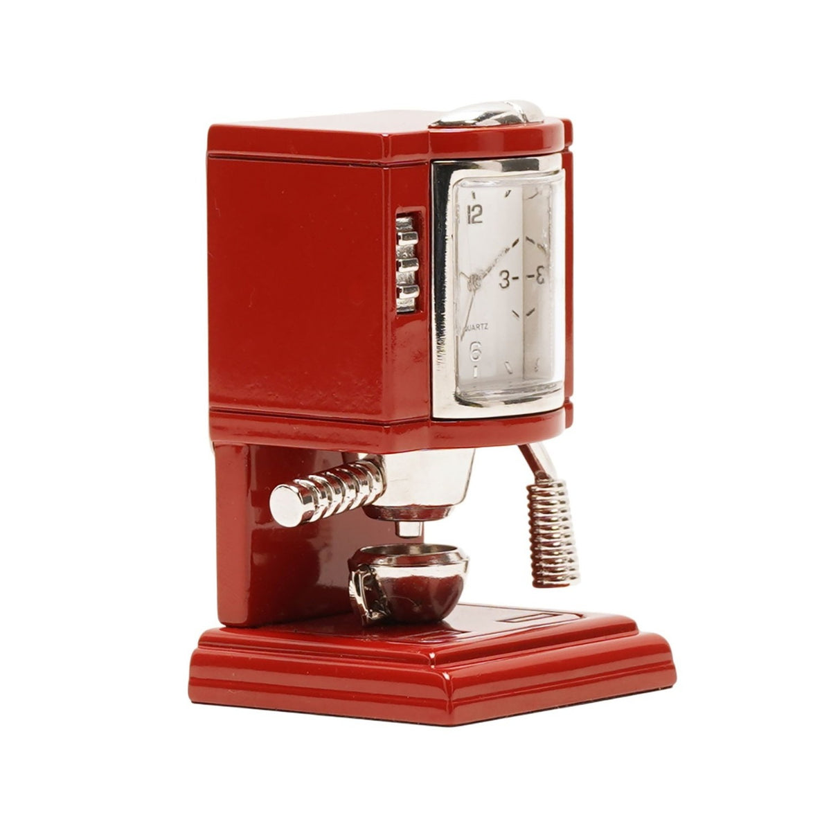 Coffee Machine Miniature Quartz Mantel Clock - Red & Silver