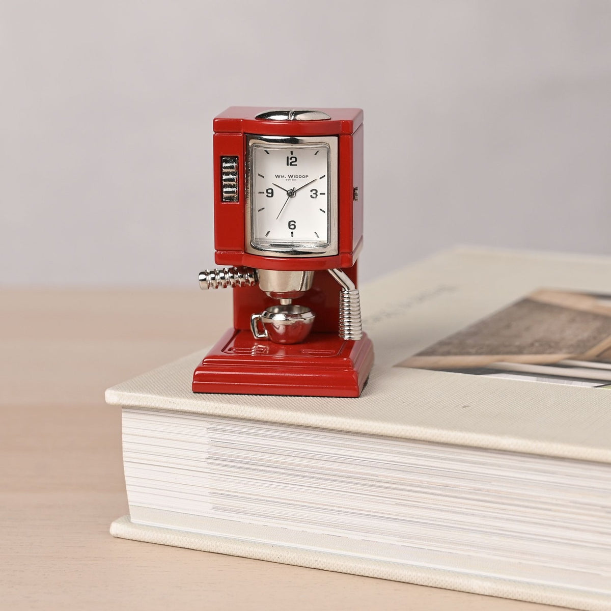 Coffee Machine Miniature Quartz Mantel Clock - Red & Silver