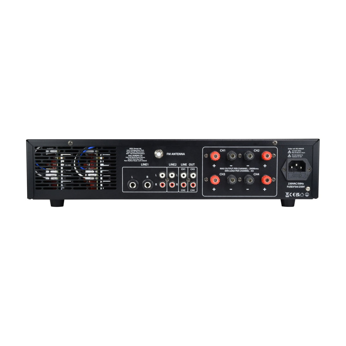 Adastra A4 Dual Zone Stereo PA Amplifier 4 x 200W