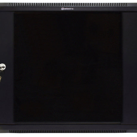 Adastra RC9U450 9U 19" rack cabinet in matte black steel with a lockable tempered glass front door and vented top panel.