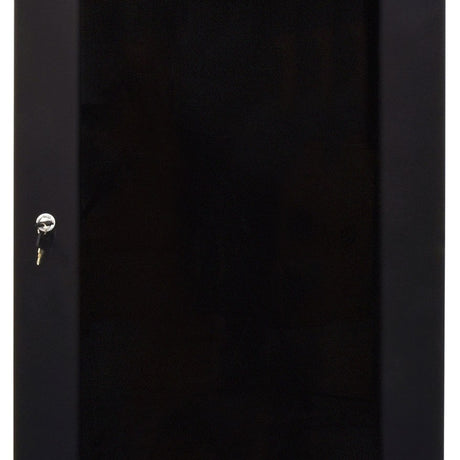 Adastra RC22U450 22U 450mm rack cabinet by AVSL in matte black steel, with tempered glass front door and silver keyed lock.