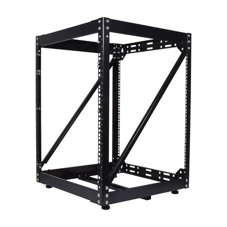 Adastra RF-12U open 19" rack frame in black steel with diagonal support struts and perforated rails, shown on a plain white background.