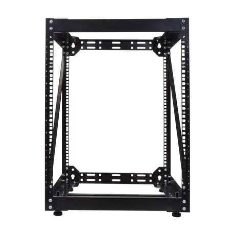 Adastra RF-12U open 19" rack frame, 12U black steel structure with adjustable rails and mounting brackets, shown on a plain white background.