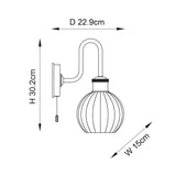 Dimensioned line drawing of the Endon Brockshaw bathroom wall light, showing 30.2cm height, 22.9cm projection and 15cm width on a white background.