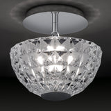 Deco Crystal Semi-Flush Ceiling Light in chrome, with a round ceiling plate, short stem, and a deep bowl of faceted clear crystal glass, shown against a dark background.