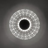 Deco Crystal Semi-Flush Ceiling Light in chrome, viewed from below, showing a faceted crystal glass bowl in a radial pattern with a central chrome disc, lit against a grey background.