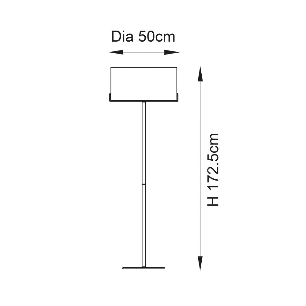 Dimension diagram of the Endon Brendon Floor Lamp showing a 50cm diameter drum shade and 172.5cm overall height on a plain background.