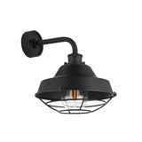 Caldton Outdoor Wall Light in matt black, industrial style with wall bracket, cage-covered shade and exposed filament bulb, shown on a plain white background.