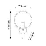 Dimension diagram of the Endon Carlcombe bathroom wall light in chrome, showing height 31.6cm, width 24cm and depth 9.4cm on a white background.
