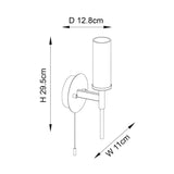 Technical dimension drawing of the Endon Wren bathroom wall light showing height 29.5cm, width 11cm and projection 12.8cm on a white background.