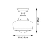 Dimension diagram of the Endon Kedleston semi-flush ceiling light showing 31cm height and 25cm diameter on a plain background.