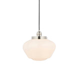 Endon Kedleston pendant light with rounded opal glass shade and polished nickel fitting on a black fabric flex, shown against a plain white background.