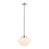 Endon Kedleston pendant light with a rounded opal glass shade, polished nickel fitting and black flex, shown against a plain white background.