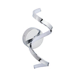 Endon Aldleigh LED wall light in chrome with a tall twisting ribbon form and round backplate, shown on a plain white background.