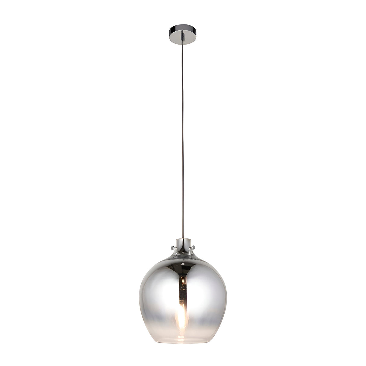 Castworth single-drop glass pendant light with chrome ombre globe shade, chrome fittings and cable, shown against a plain white background.