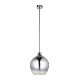 Castworth Glass Pendant in chrome, single-drop globe shade with ombre mirrored finish, chrome ceiling mount and cable, on a plain white background.