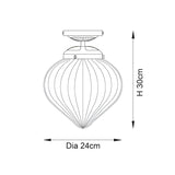 Dimensioned line drawing of the Endon Thornton flush bathroom ceiling light showing 30cm height and 24cm diameter teardrop glass shade on chrome fitting.