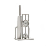 Cricket Bat, Ball & Wickets Miniature Metal Mantel Clock - Silver