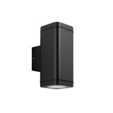 Carlford 2 Light Outdoor Wall Light in black aluminium with rectangular body, wall mounting bracket, and glass diffuser, shown on a plain white background.