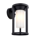Endon Ashdale outdoor wall light with matte black aluminium frame and white polycarbonate diffuser shade, shown on a plain white background.