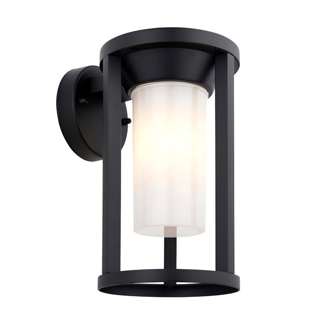 Endon Ashdale outdoor wall light with matte black aluminium frame and white polycarbonate diffuser shade, shown on a plain white background.