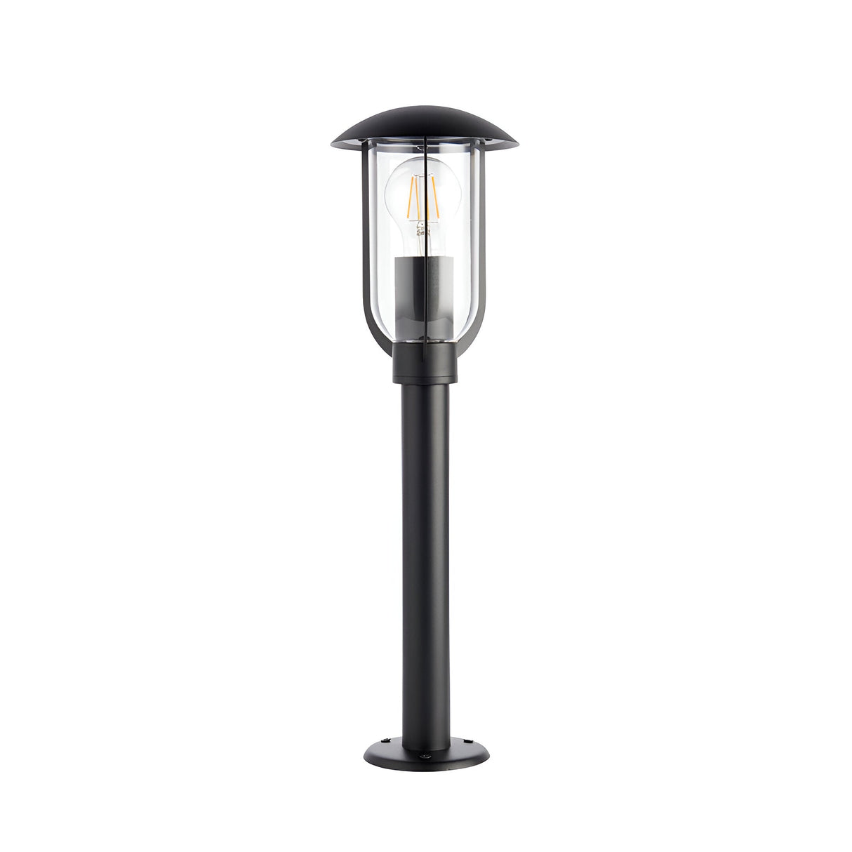 Chartley Outdoor Post Light in black aluminium with clear polycarbonate lantern shade and E27 bulb, IP44 rated, shown on a plain white background.