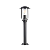Chartley Outdoor Post Light in black aluminium with clear polycarbonate lantern shade and E27 bulb, IP44 rated, shown on a plain white background.