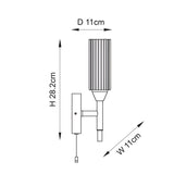 Dimension diagram of the Endon Castbourne bathroom wall light in chrome, showing 28.2cm height, 11cm width, and 11cm projection.