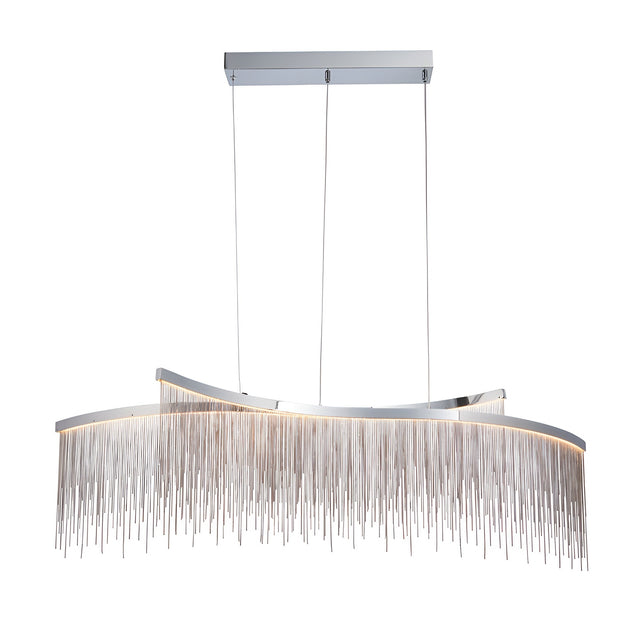 Endon Caststead linear pendant with cascading polished chrome chains and integrated LED, suspended from a slim ceiling plate on a plain background.