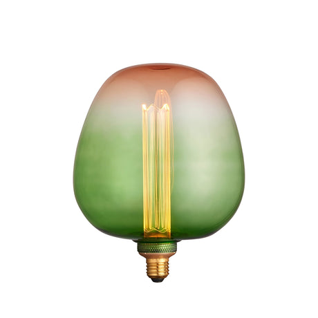 Endon 2.8W E27 LED filament globe bulb with green-to-pink ombre tinted glass and vertical warm white filament, on a plain white background.