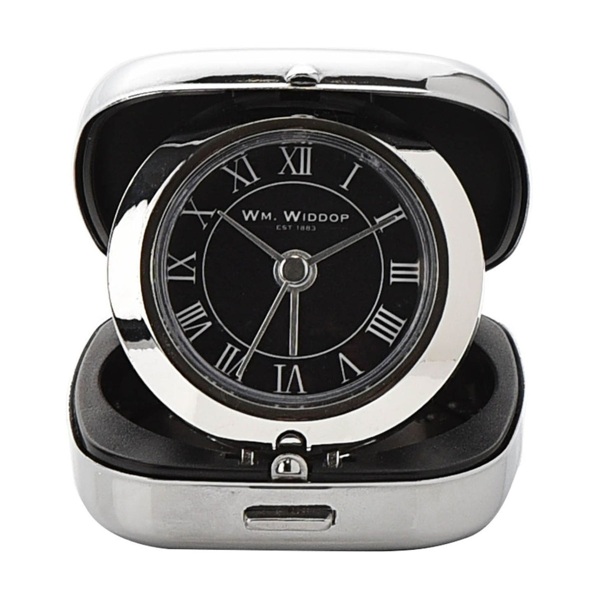 Chrome Fold Up Cushion Quartz Alarm Clock - Silver & Black