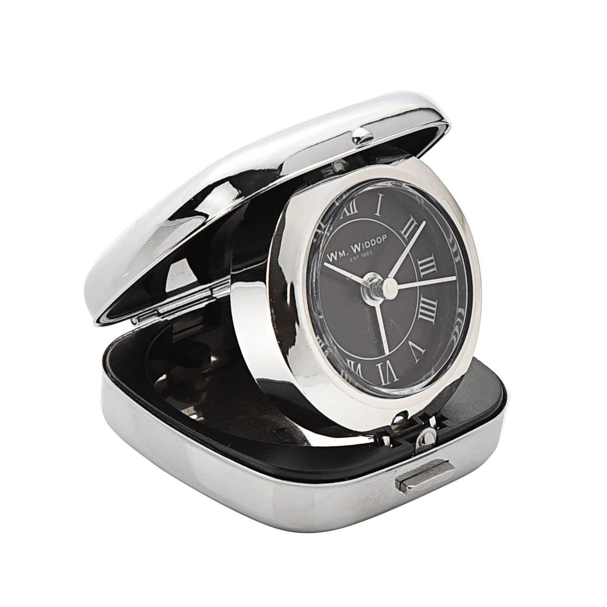 Chrome Fold Up Cushion Quartz Alarm Clock - Silver & Black