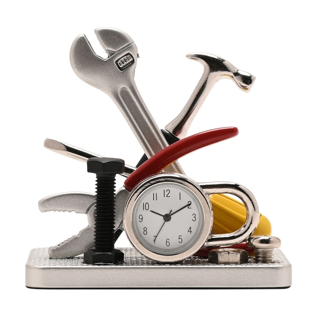 Miniature Tools Metal Mantel Clock with Arabic Dial - Silver