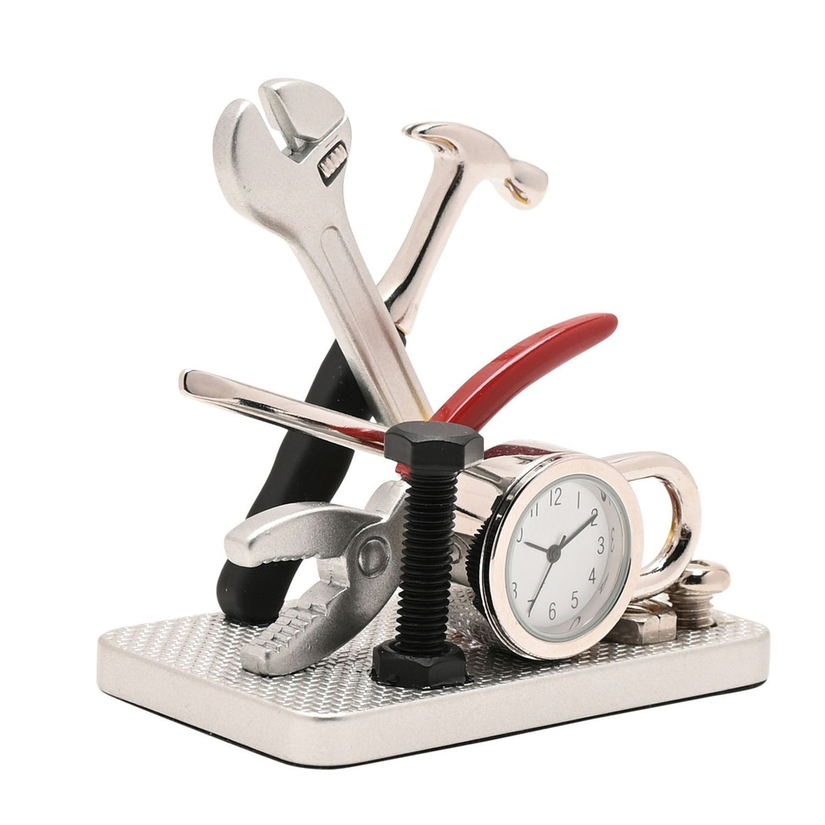 Miniature Tools Metal Mantel Clock with Arabic Dial - Silver
