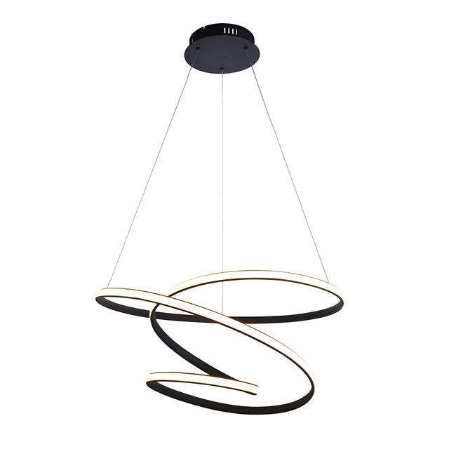 Endon Halden pendant light with a sculptural looped black frame and integrated LED strip, suspended from a round ceiling plate on a plain background.
